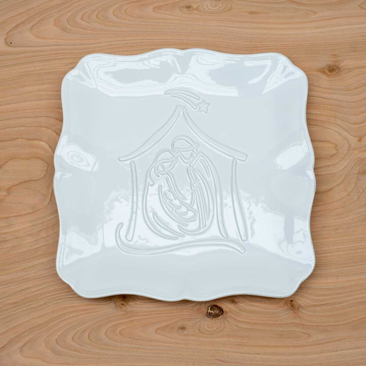 Nativity Embossed Square Platter White 11.5x11.5