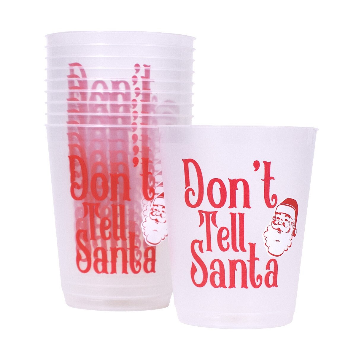Don't Tell Santa Party Cups Frosted/Red/White 16oz Set of 10