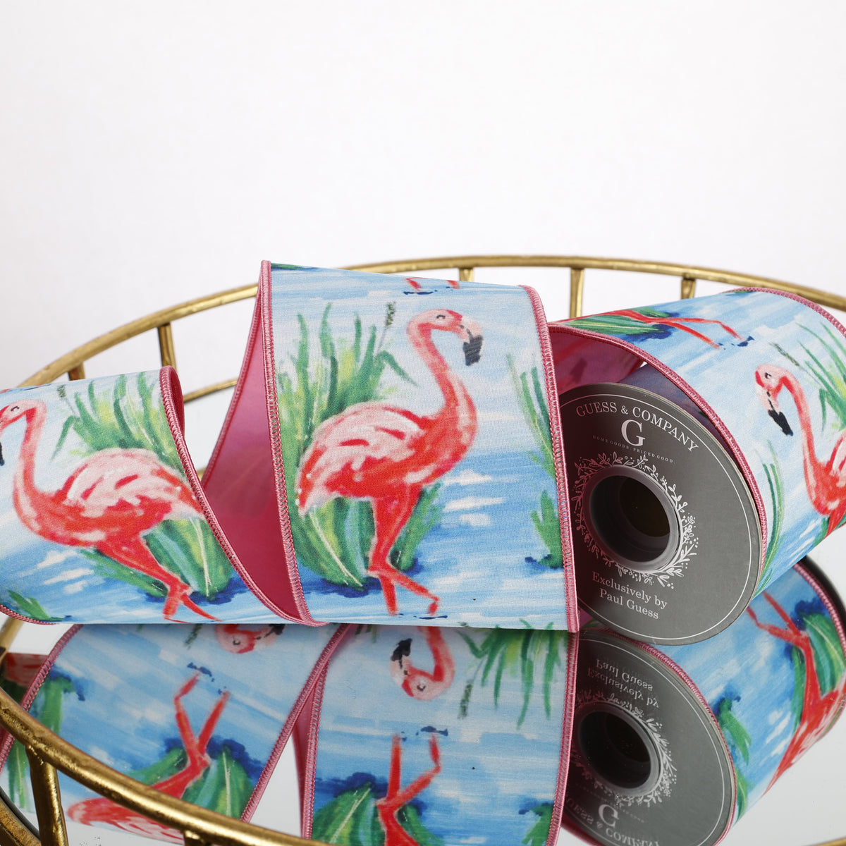 4" X 5 YD DIGITAL PRINT ON DUPION WITH PINK DUPION BACK PINK EDGE RIBBON
