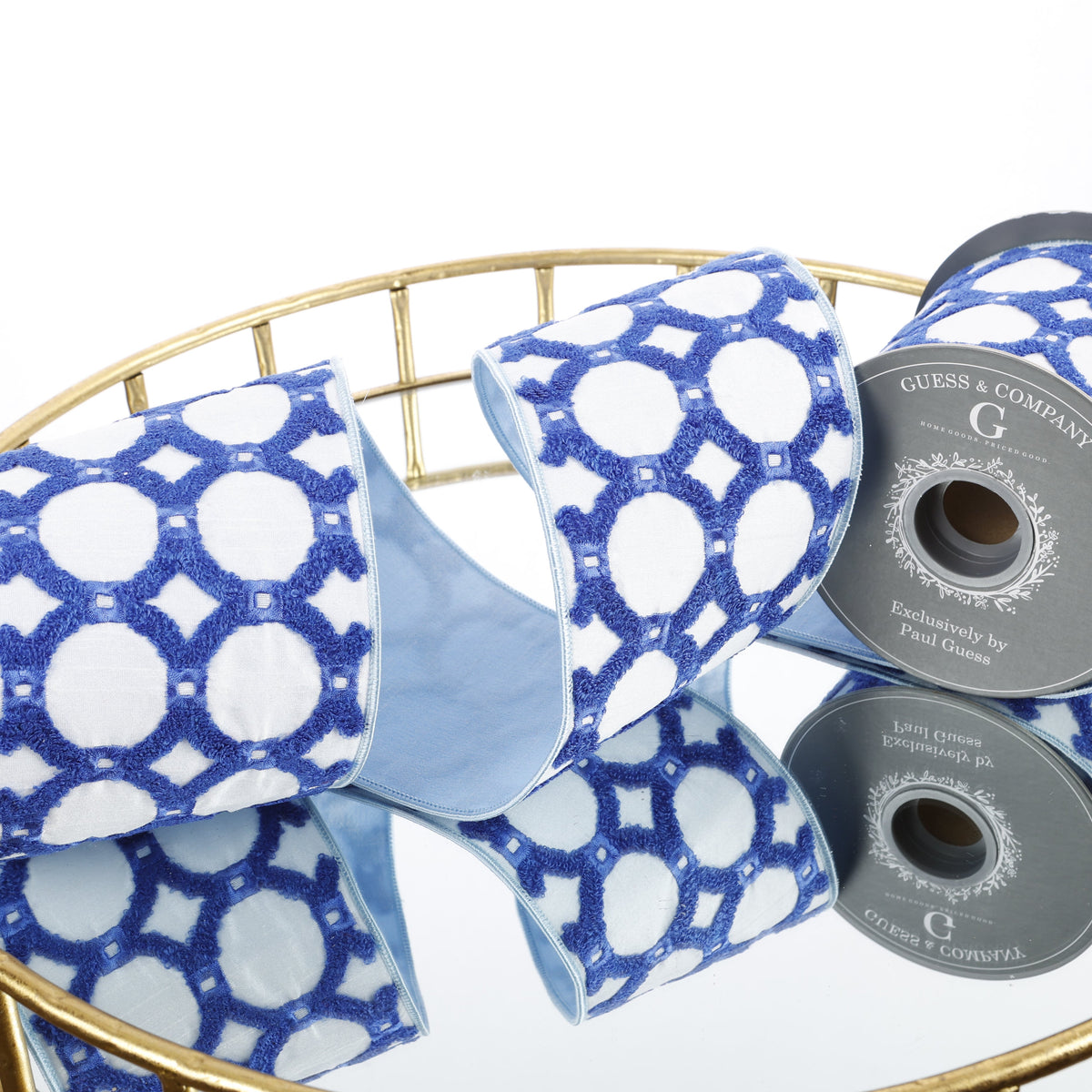 4" EMB ON WHITE DUPION WITH LT BLUE DUPION BACK