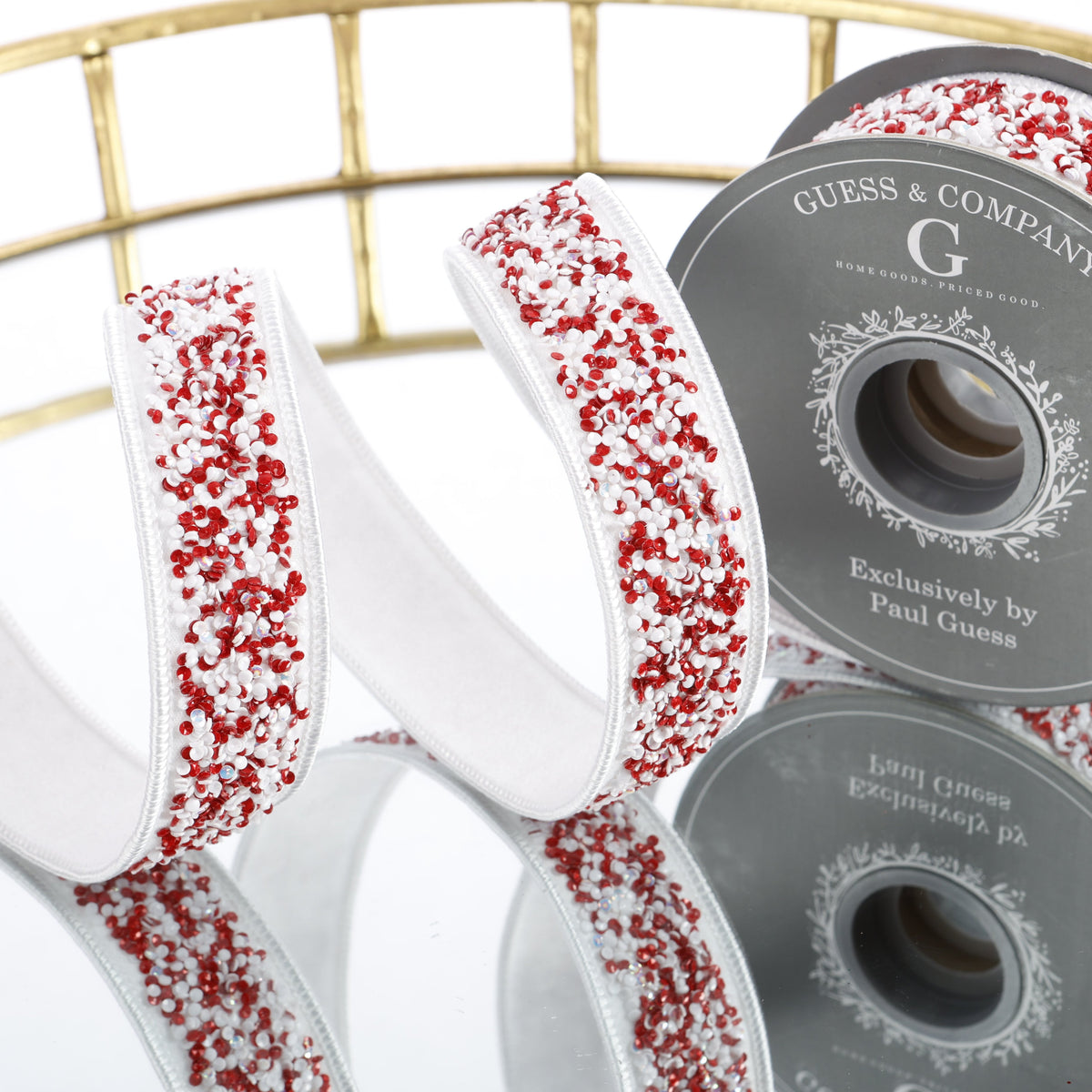 1.5"X 5 YD RED AND WHITE SPRINKLE RIBBON