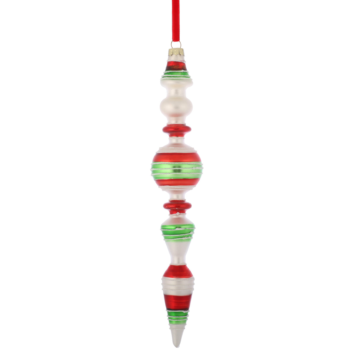 9.5 x 2", 11 x 1.8", 11 x 1.8"  GLASS FINIAL RED/GRN/WHT ORNAMENT
