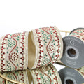 4"X 5 YD TRIM ON LIGHT GOLD METALLIC DUPION WITH SAME BACK RIBBON