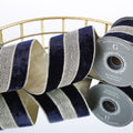 4"X 5 YD TRIM ON NAVY PLUSH VELVET WITH LIGHT GOLD METALLIC DUPION BACK
