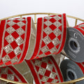 4"X 5 YD RED VELVET WITH GOLD DIAMOND DUPION BACKED RIBBON