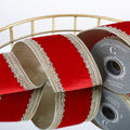 4"X 5 YD TRIM ON RED PLUSH VELVET WITH LIGHT GOLD METALLIC DUPION BACK