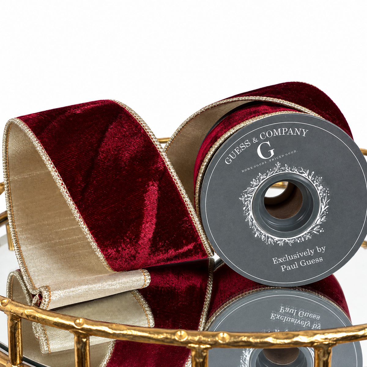 2.5"X5YD BURGUNDY PLUSH VELVET WITH LIGHT GOLD METALLIC DUPION BACK RIBBON