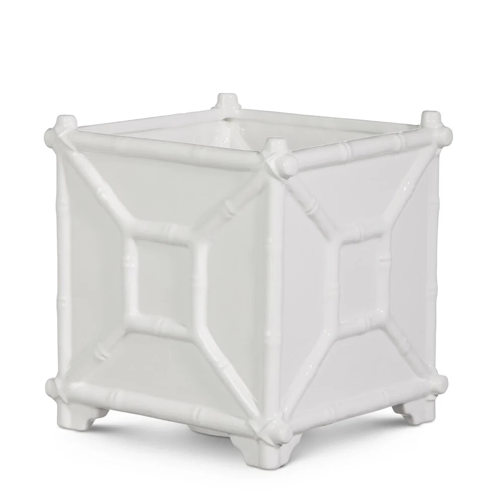 8.5" White Bamboo Planter