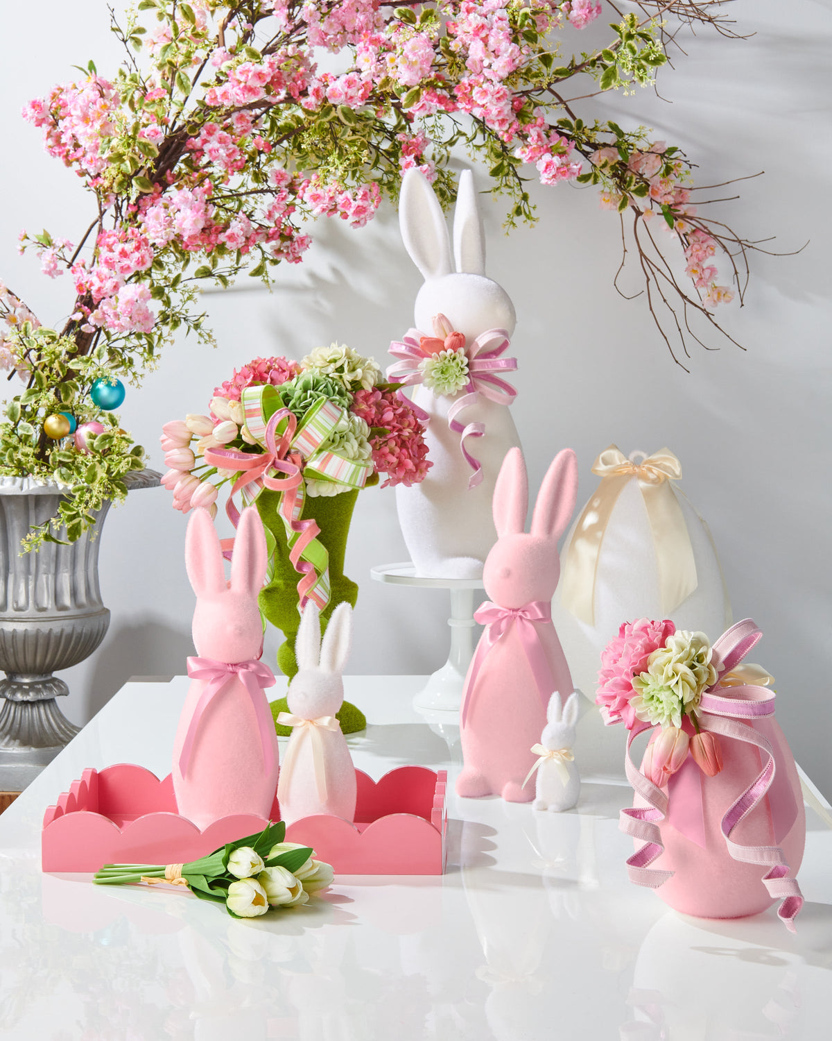 10" PALE FLOCKED HANGING EGG-WHITE