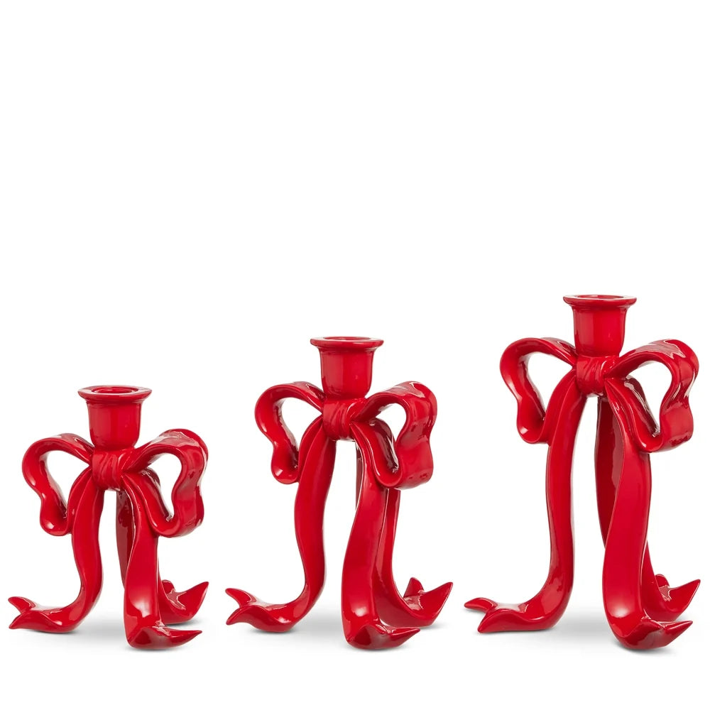 9" Red Bow Candlesticks (LARGE ONLY)