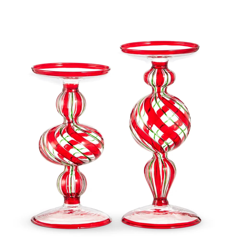 8" Red and Green Stripe Candle Holders (SMALL ONLY)