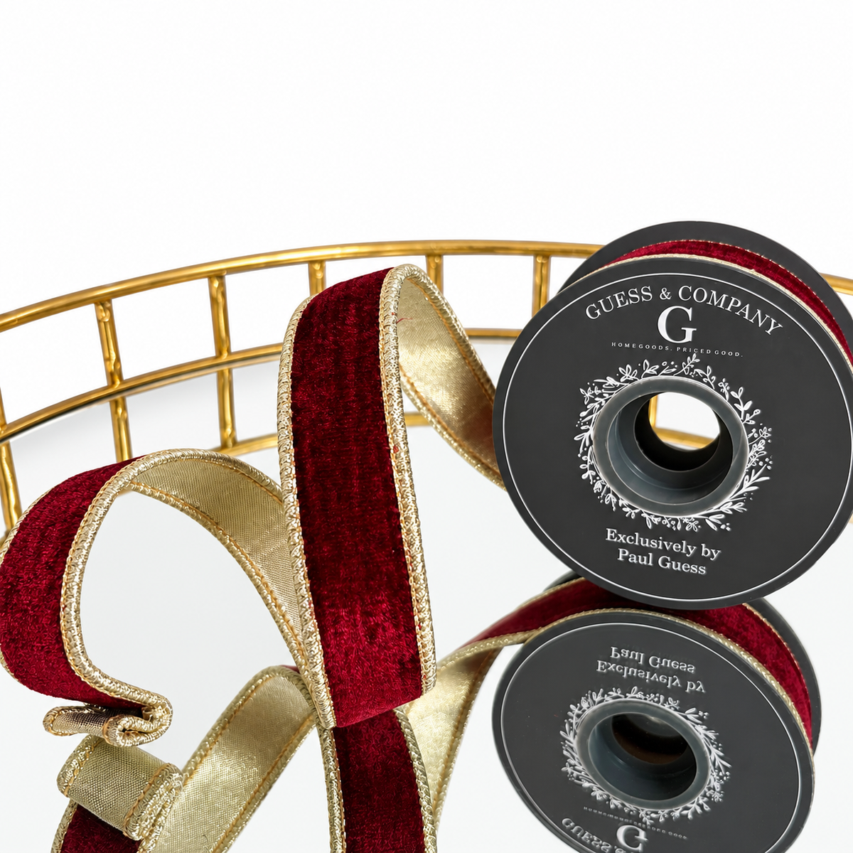 1"X5YD BURGUNDY PLUSH VELVET WITH LIGHT GOLD METALLIC DUPION BACK RIBBON