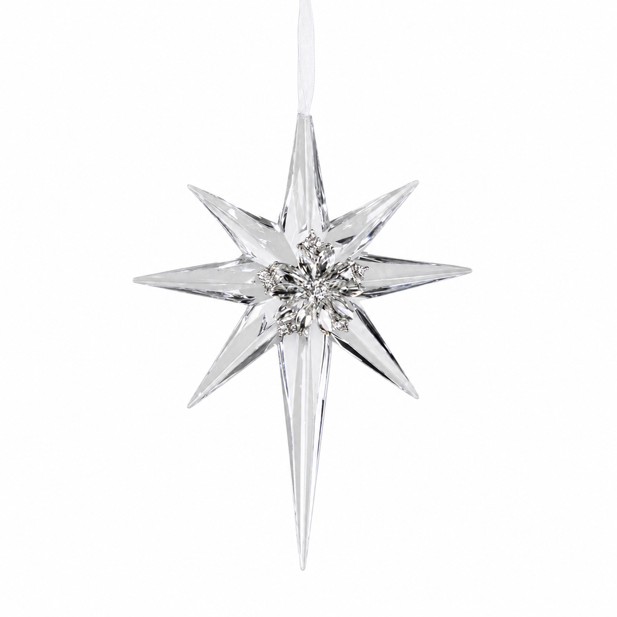 8IN Jewel Acrylic Star Ornament, Platinum Clear