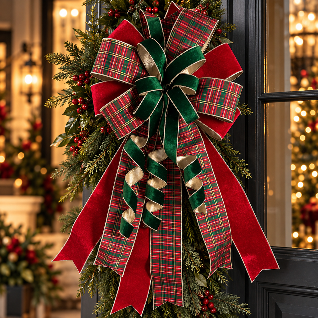 18" X 42" HOME FOR THE HOLIDAYS PREMADE BOW