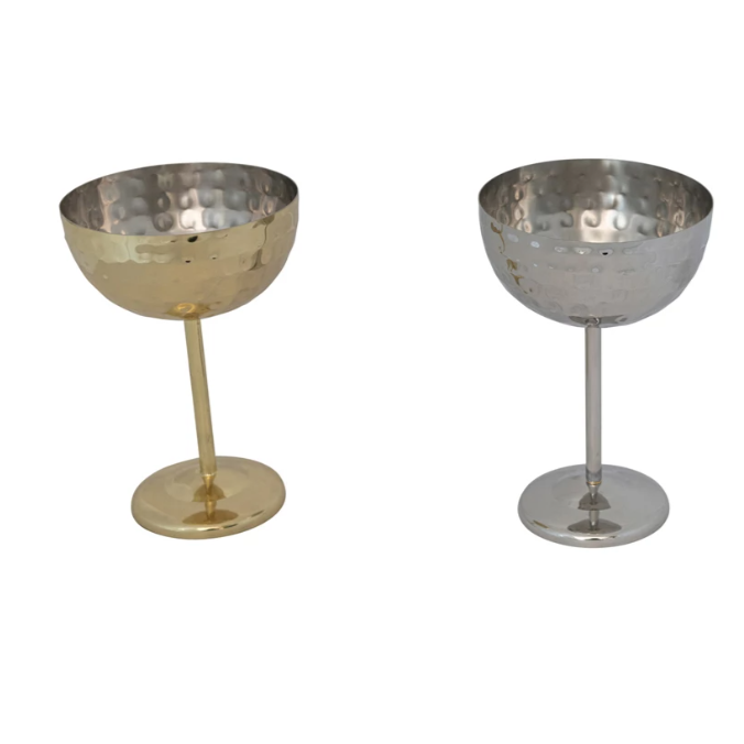 10 oz. Hammered Stainless Steel Coupe Glass, SILVER Finish