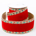 4" X 5 YDS RED VEL W/ RD/GRN JEWEL AND GOLD EMB EDGING DUP BACK RIBBON