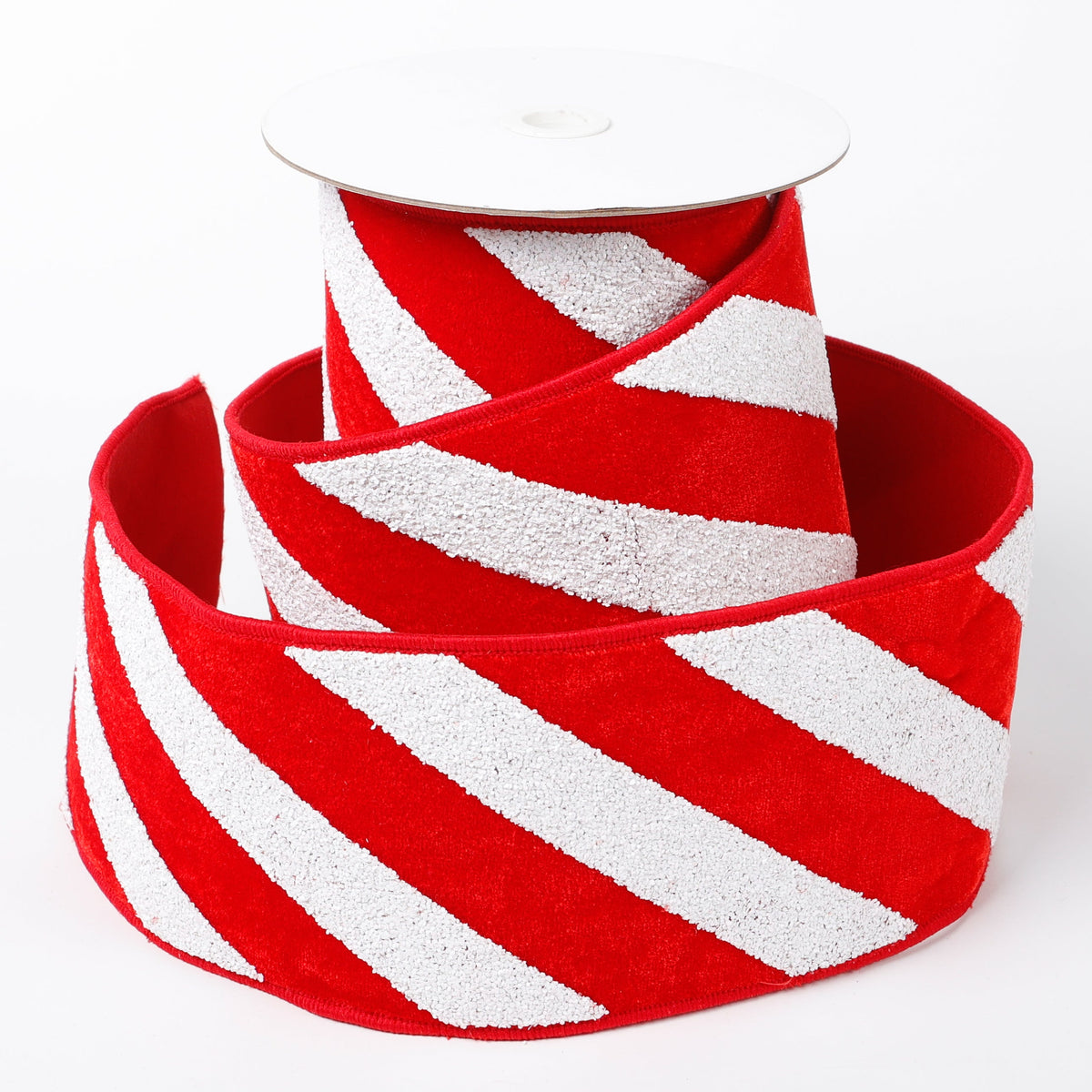 4" X 5 YDS RED VELVET WHITE BEADED DUPION BACKED RIBBON