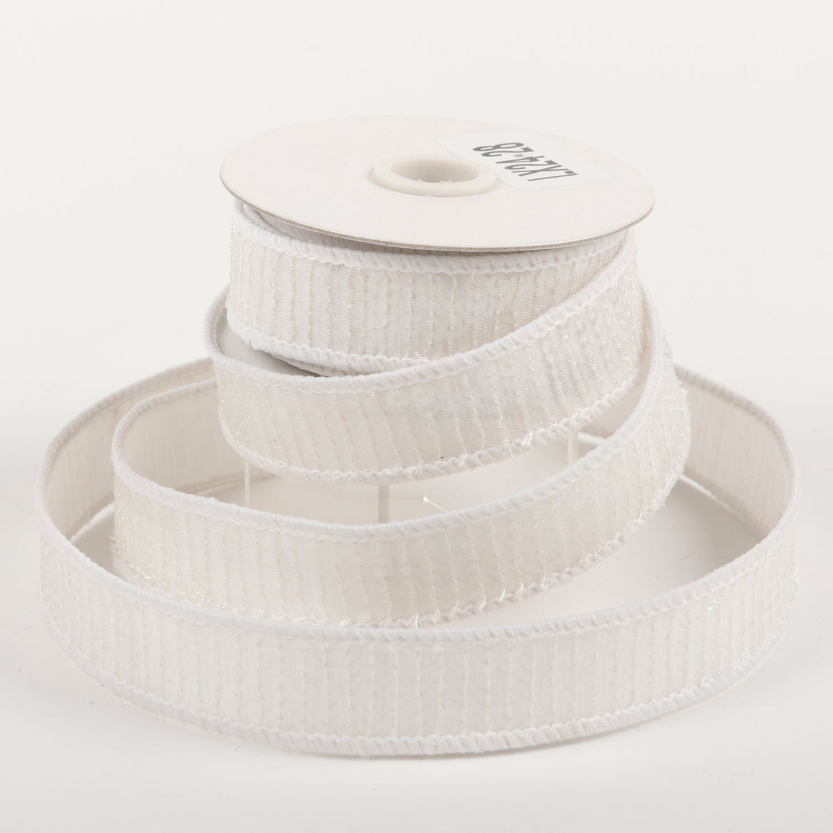 1" X 5 YDS WHITE SEQUIN DUPION BACKED RIBBON