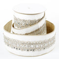 4" X 5 YDS WHITE VELVET JEWELED GOLD DUPION BACKED RIBBON