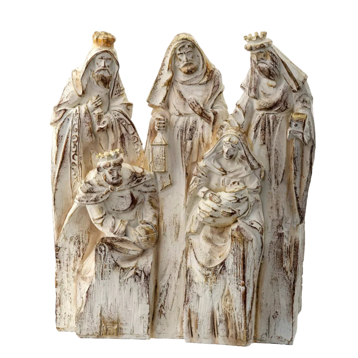 9.5" RESIN CARVED WOOD BLOCK NATIVITY