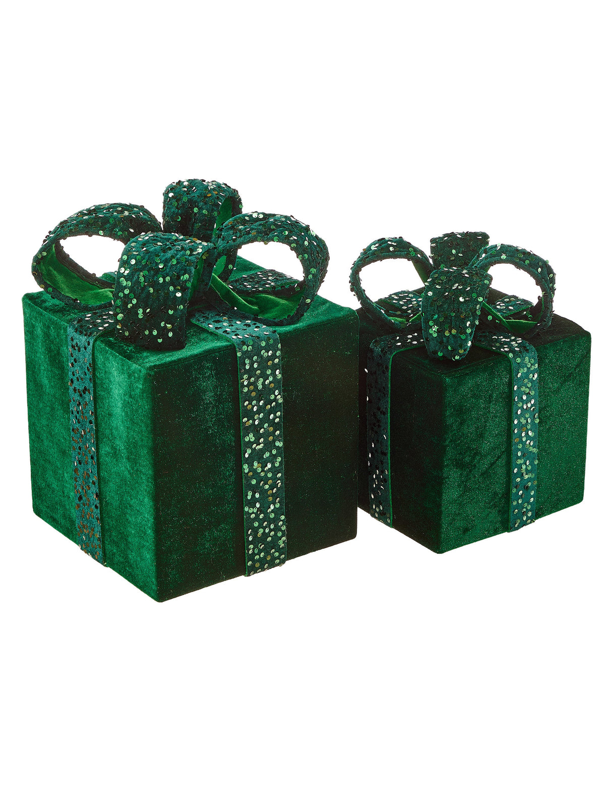 16" VELVET/SEQUIN GIFT BOX-GREEN (LARGE ONLY)