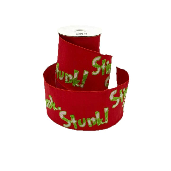 4" X 5 YDS RED STINK STANK STUNK DUPION BACKED RIBBON