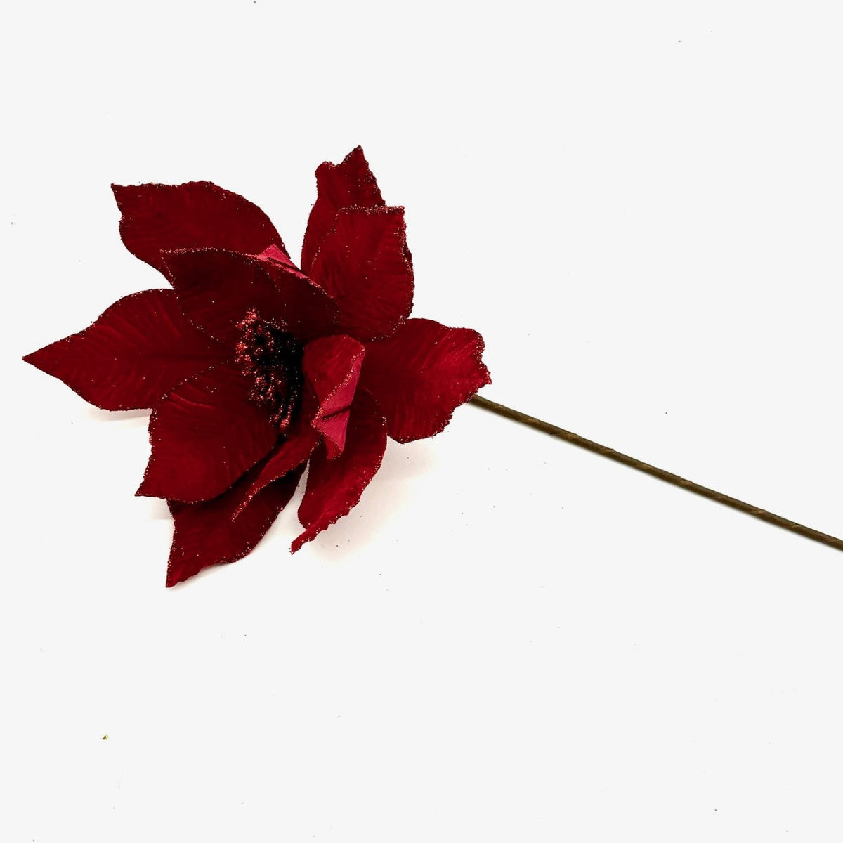 12" RED VELVET POINSETTIA FLORAL STEM