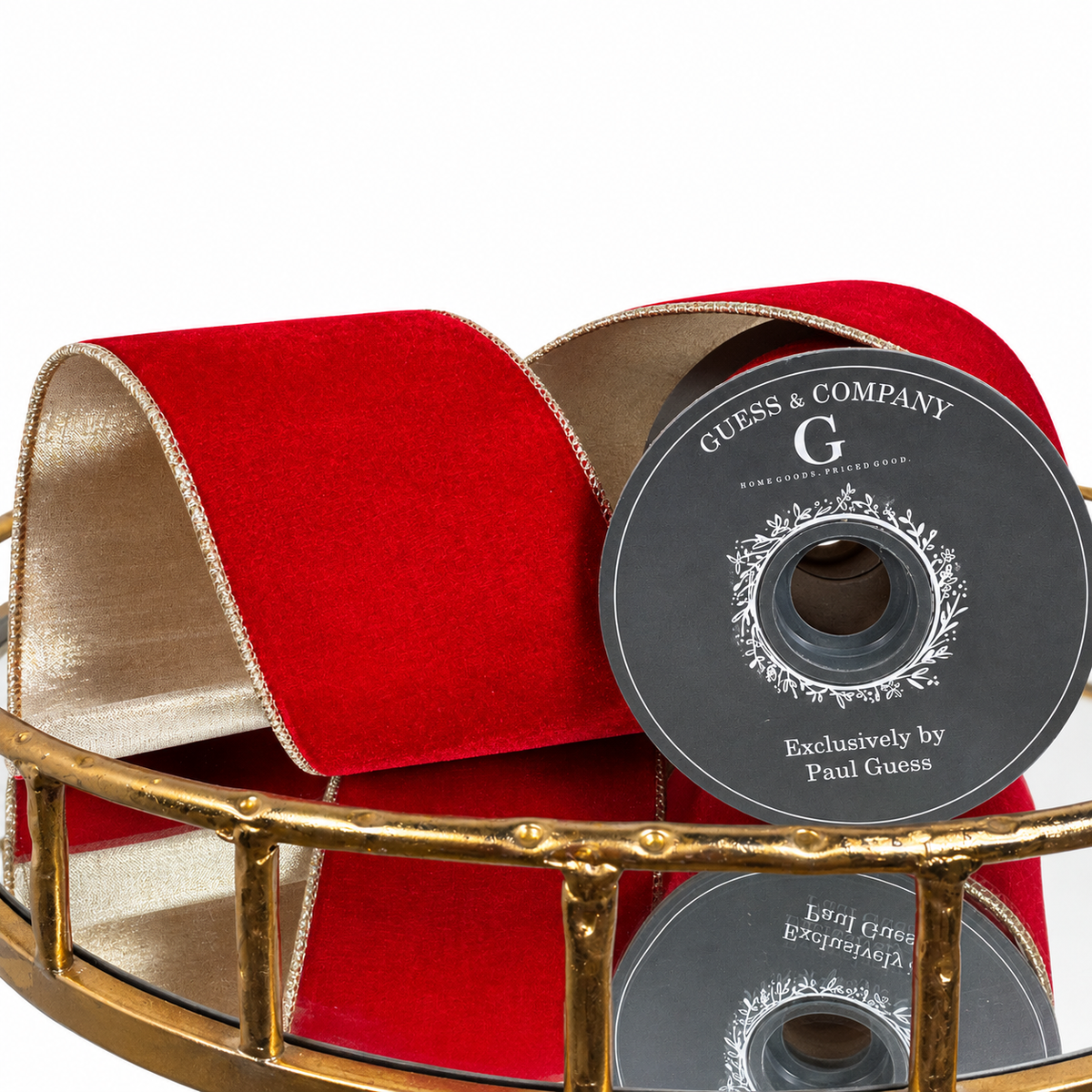4" RED PLUSH VELVET WITH LIGHT GOLD BACK RIBBON