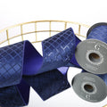 4"X 5 YD SEQ EMB ON NAVY BLUE VELVET WITH NAVY LAME BACK