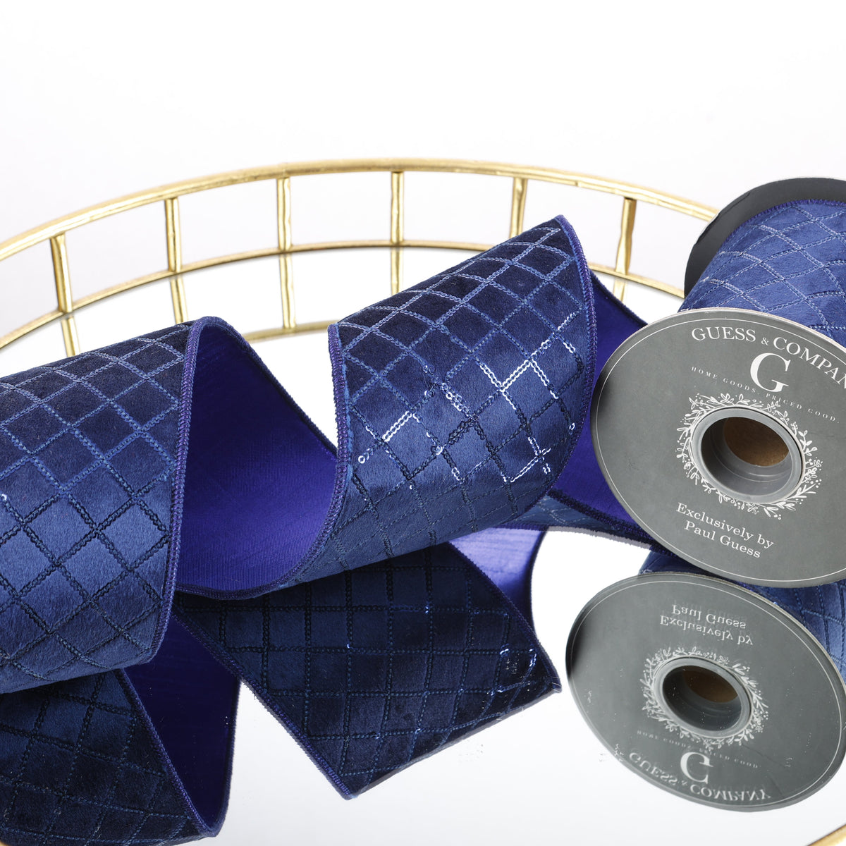 4"X 5 YD SEQ EMB ON NAVY BLUE VELVET WITH NAVY LAME BACK