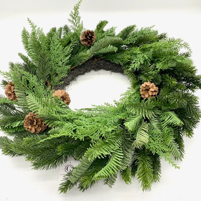 27" REAL TOUCH WREATH WITH ABIES NOBILIS & PINECONE